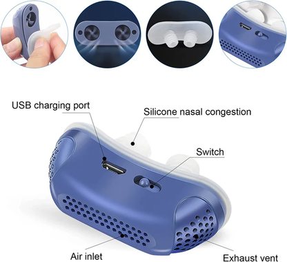 Portable Micro Anti-Snore Sleep Aid Device | USB Rechargeable Nasal Airway Support | Quiet Mask-Free CPAP Alternative for Travel & Home
