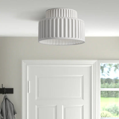 Lámpara de techo de resina de montaje empotrado, casquillo E27, pantalla texturizada, color blanco, para cocina, dormitorio, pasillo, perfil bajo, diseño escandinavo minimalista moderno
