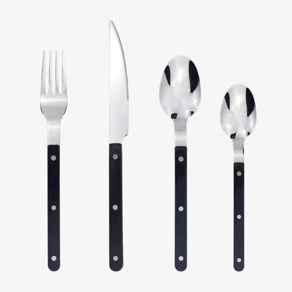 Flatware Set for 6 – Riveted Handle Silverware Service with Knife Fork Spoon – Slim Bistro Stainless Steel Dining Utensils for Everyday