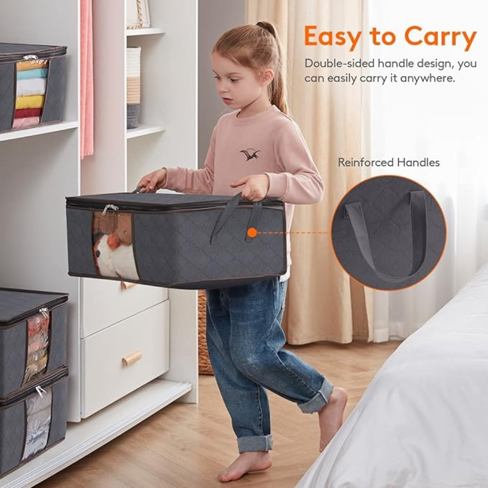 Foldable Garment Organizer with Clear Window & Handles for Closet Bedroom Dorm Storage Large Capacity Space Saver Bin
