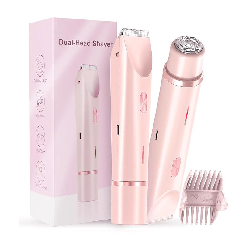 Rechargeable Dual-Head Precision Trimmer for Face, Underarms & Bikini Line – Waterproof IPX7, USB-C Fast Charging, Gentle on Sensitive Skin