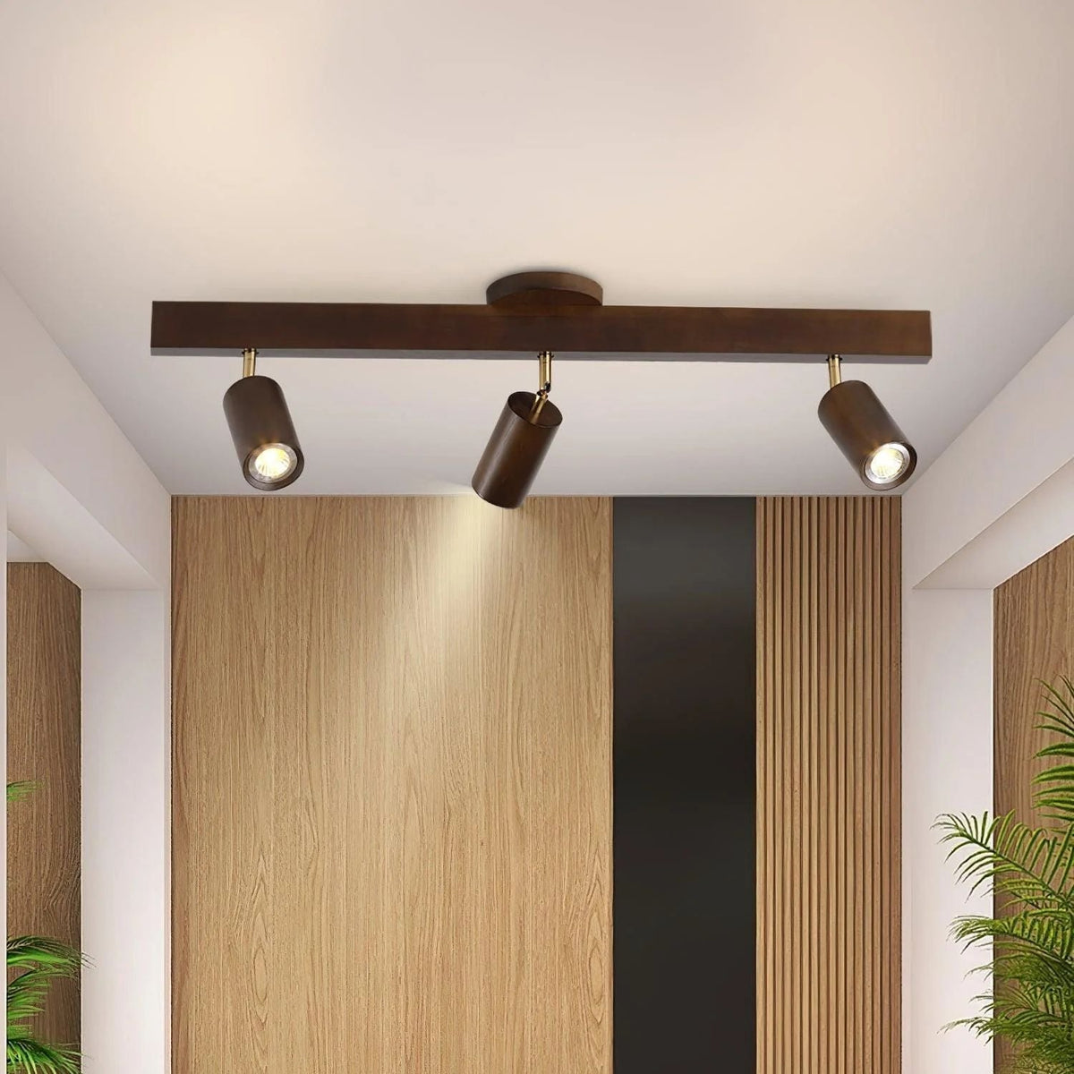 Adjustable LED Track Light 39 in Wood Finish Spotlight Bar Ceiling Mount for Kitchen Living Room Hallway Dining Room Modern Scandinavian Hom