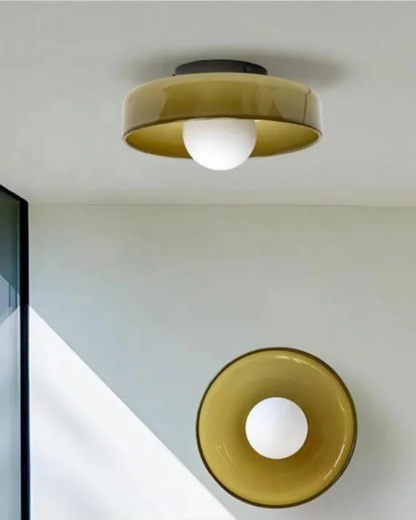Flush Mount Ceiling Light with Glass Shade and Metal Frame for Living Room, Bedroom, Hallway – Round Overhead Fixture with Warm White Glow