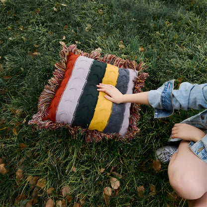 Ravello Knit Cushion - Cotton Wool Blend, Autumn Tones