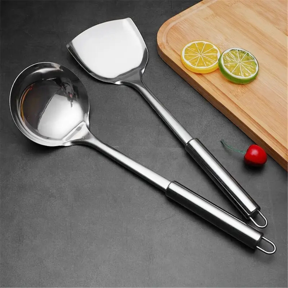 Kitchen Utensil Set Stainless Steel 5-Piece Kit Spatula Ladle Skimmer Tools Heat Resistant Professional Chef Cookware for Home Restaurant