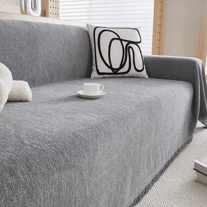 Chenille Sofa Throw with Tassels – Water-Resistant Pet-Friendly Furniture Protector for Couch, Loveseat & Chair