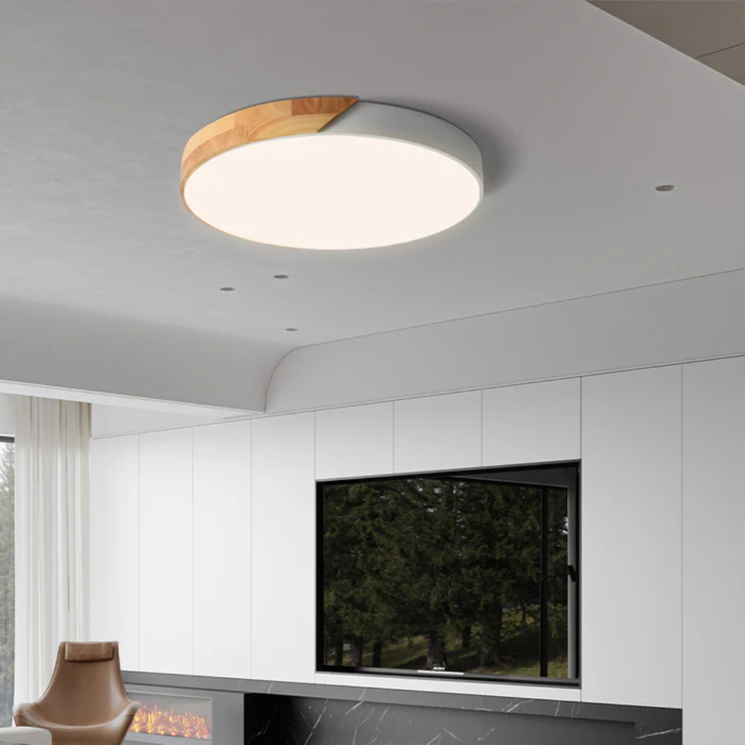 Wooden Flush Mount LED Light Fixture 3000K Soft White for Bedroom Living Room Hallway Minimalist Nordic Style Modern Recessed Low Profile Ac