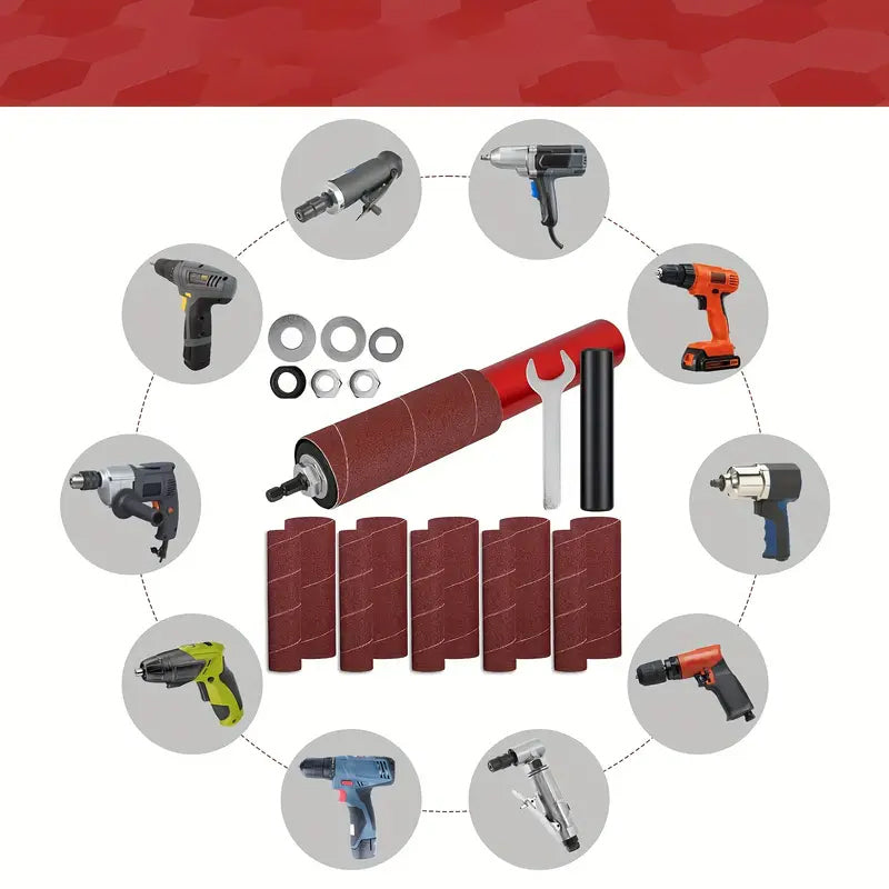 Drum Sander Adapter Kit for Drill - Multi-Surface Spindle Sanding and Polishing Tool with 10 Sandpaper Sleeves for Wood Metal Plastic - Work