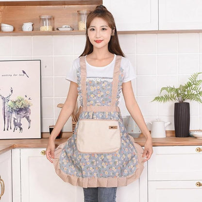 Floral Cotton Kitchen Apron with Pockets – Waterproof & Oil-Resistant for Cooking, Baking & Everyday Meal Prep