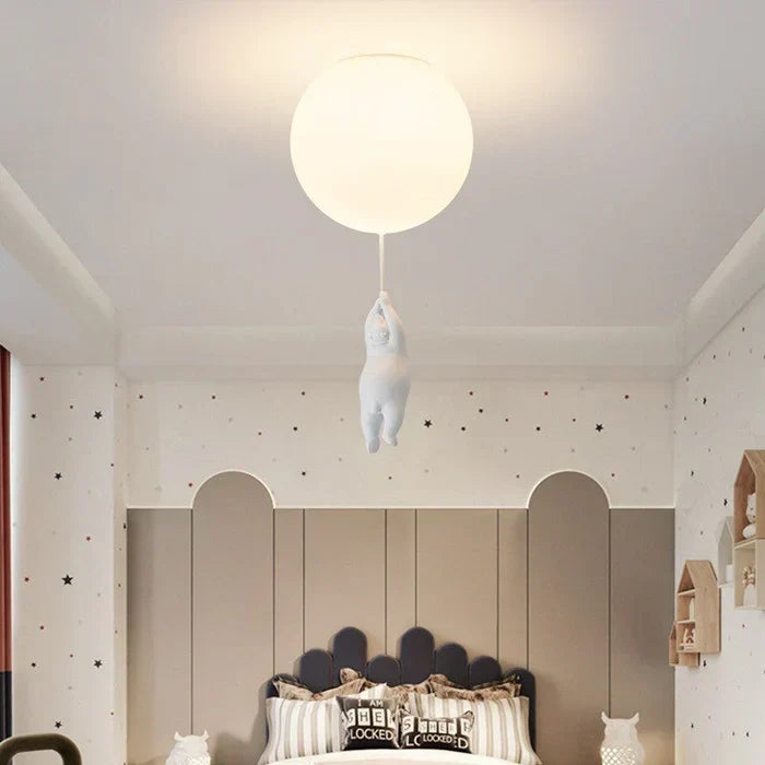 Kids Ceiling Light Nursery Bear Balloon Pendant LED Lamp Bedroom Playroom Decor Warm White Glow Animal Theme Hanging Fixture