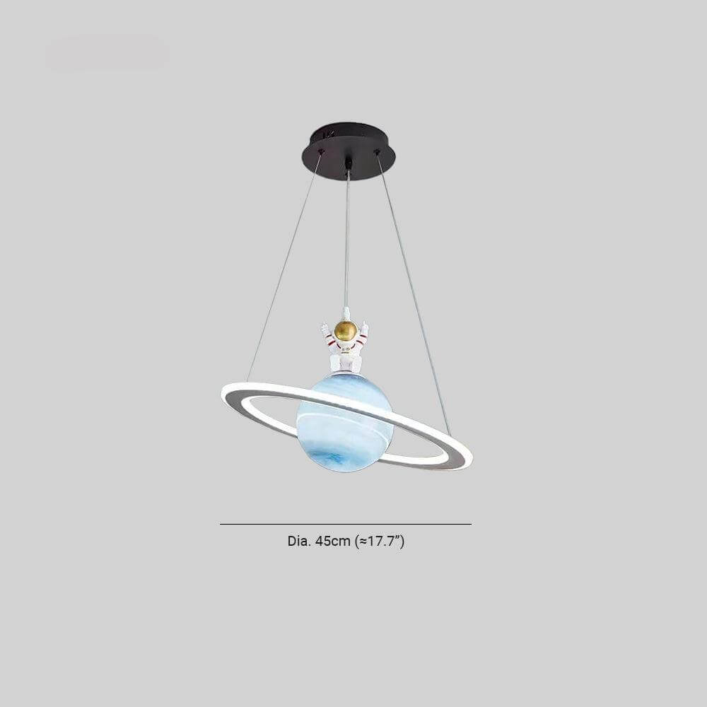 Space Planet LED Pendant Light for Kids Room – Glowing Saturn & Earth Ceiling Lamp with Astronaut Option