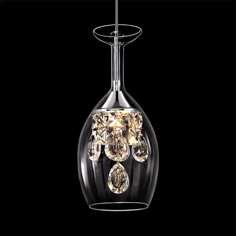 Crystal Drop Hanging Light Fixture for Dining Room Kitchen Island Bedroom | Wine Glass Shape Metal Frame | Indoor Ceiling Lamp | Adjustable