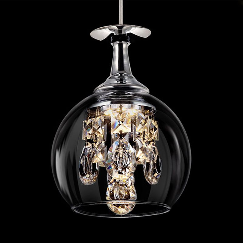 Crystal Drop Hanging Light Fixture for Dining Room Kitchen Island Bedroom | Wine Glass Shape Metal Frame | Indoor Ceiling Lamp | Adjustable