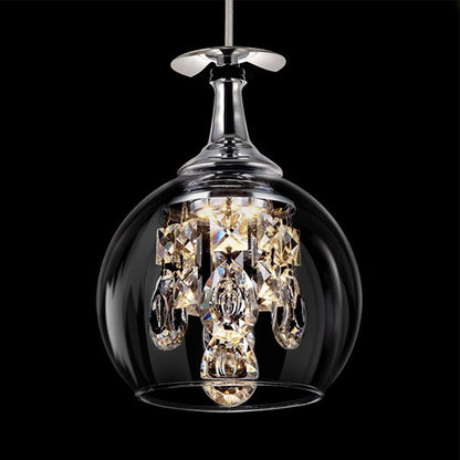 Crystal Drop Hanging Light Fixture for Dining Room Kitchen Island Bedroom | Wine Glass Shape Metal Frame | Indoor Ceiling Lamp | Adjustable
