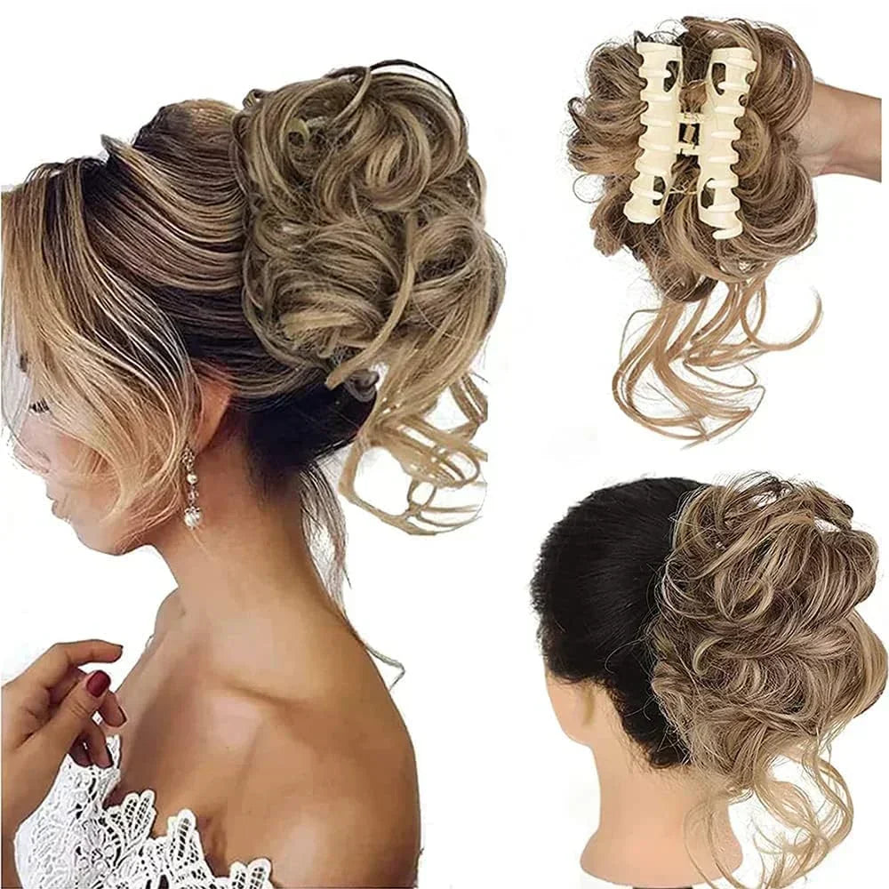 Clip-In Messy Bun Hairpiece with Curls – Synthetic Hair Extension for Instant Updo Volume and Texture