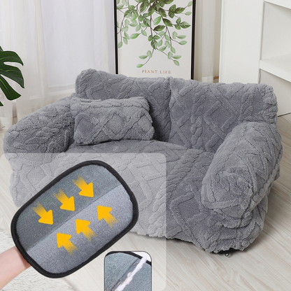 Cama para perro tipo sofá acogedora con borde elevado – Diseño de felpa suave