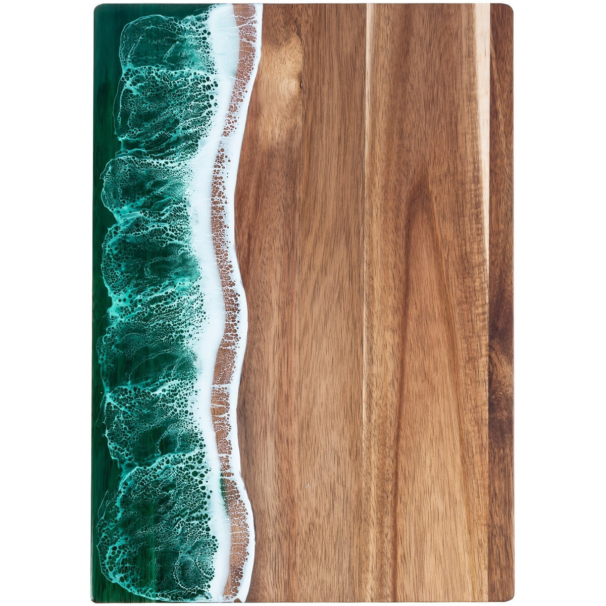 Acacia Wood Serving Board with Resin Wave Inlay 18x9 Inch Coastal Charcuterie Tray for Cheese Fruit Bread Kitchen Decor