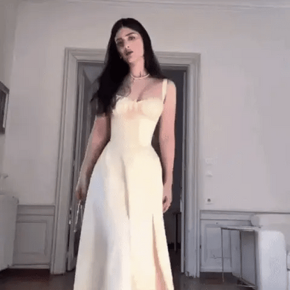 Sundress Floral Bustier Lace-Up Back Side Slit