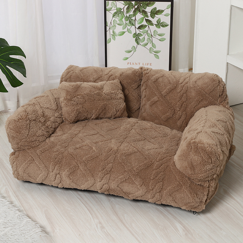 Cama para perro tipo sofá acogedora con borde elevado – Diseño de felpa suave