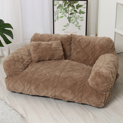 Cama para perro tipo sofá acogedora con borde elevado – Diseño de felpa suave
