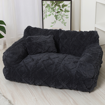 Cama para perro tipo sofá acogedora con borde elevado – Diseño de felpa suave