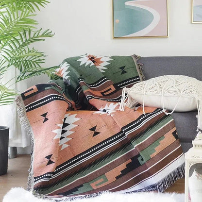 Jacquard Woven Accent Blanket with Fringe for Couch Bed Chair 51x63 in 63x87 in Multicolor Cotton Poly Blend Bohemian Home Decor
