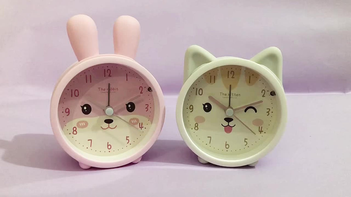 Silent Alarm Clock with Night Light for Kids Bedroom – Cute Bunny Desktop Clock No Ticking Sound
