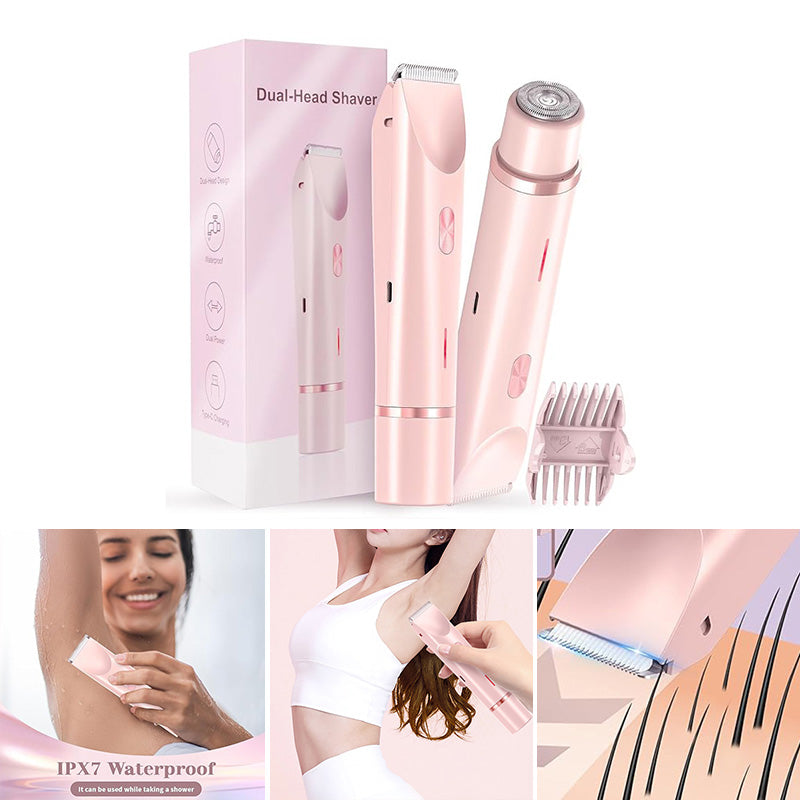 Rechargeable Dual-Head Precision Trimmer for Face, Underarms & Bikini Line – Waterproof IPX7, USB-C Fast Charging, Gentle on Sensitive Skin