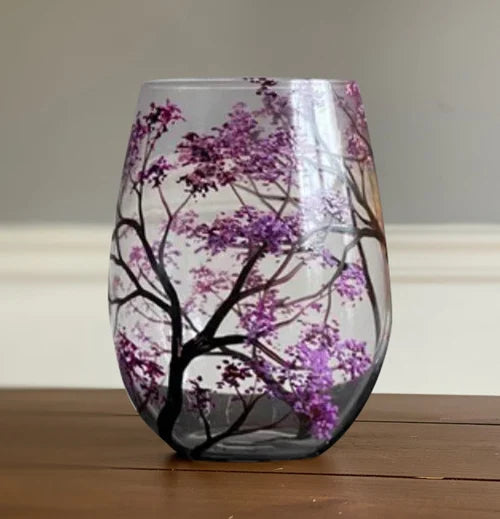 Hand-Painted Seasonal Tree Wine Glasses – Artisan Stemware with Four Seasons Design for Home & Gift