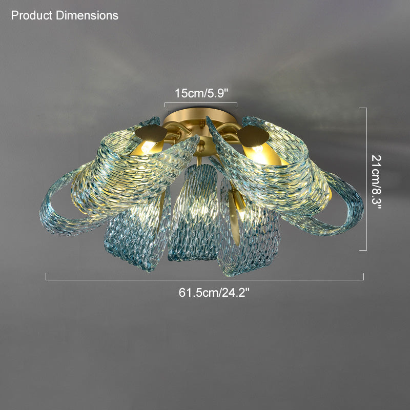 19-Light Glass Ceiling Fixture with Peacock Art Design for Dining Rooms & Large Spaces