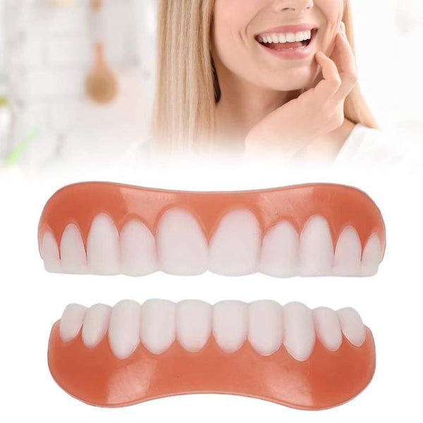 Temporary Cosmetic Teeth Veneers – Instant Smile Covers for Upper & Lower Teeth – Food-Safe Silicone Snap-On Denture Overlay for