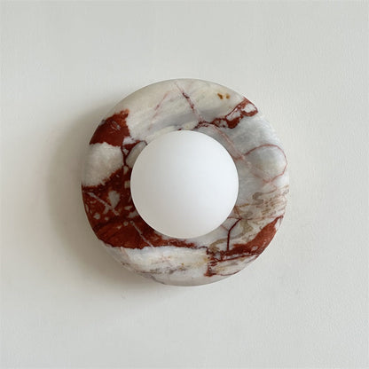 Round Glass Sconce with Natural Stone Backplate – 8-Inch Contemporary Fixture for Entryways, Bedrooms & Corridors