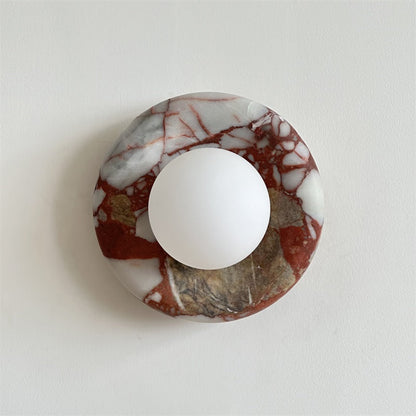 Round Glass Sconce with Natural Stone Backplate – 8-Inch Contemporary Fixture for Entryways, Bedrooms & Corridors