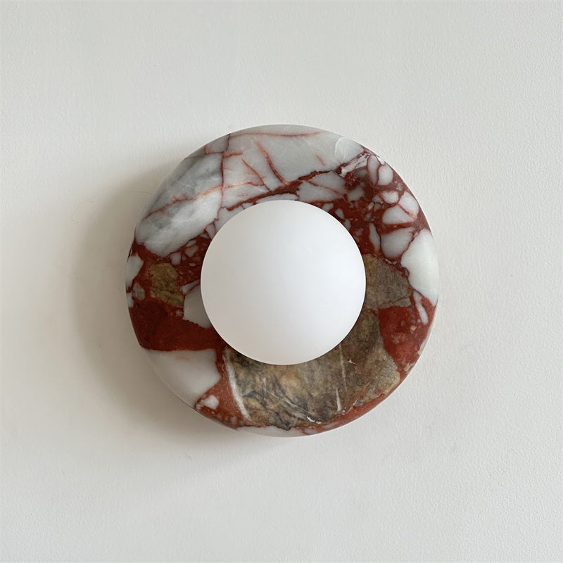 Round Glass Sconce with Natural Stone Backplate – 8-Inch Contemporary Fixture for Entryways, Bedrooms & Corridors
