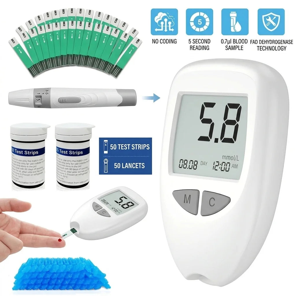 Kit de monitor de glucosa en sangre con 50 tiras reactivas y lancetas | Kit de prueba de azúcar en sangre, dispositivo preciso y portátil para realizar pruebas sencillas en casa, kit de prueba de nivel de azúcar en sangre