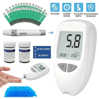 Kit de monitor de glucosa en sangre con 50 tiras reactivas y lancetas | Kit de prueba de azúcar en sangre, dispositivo preciso y portátil para realizar pruebas sencillas en casa, kit de prueba de nivel de azúcar en sangre