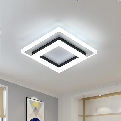 Square Flush Mount LED Ceiling Light 1920 Lumens for Bedroom Hallway Living Room Modern Geometric Low Profile Black White Layered Design Con