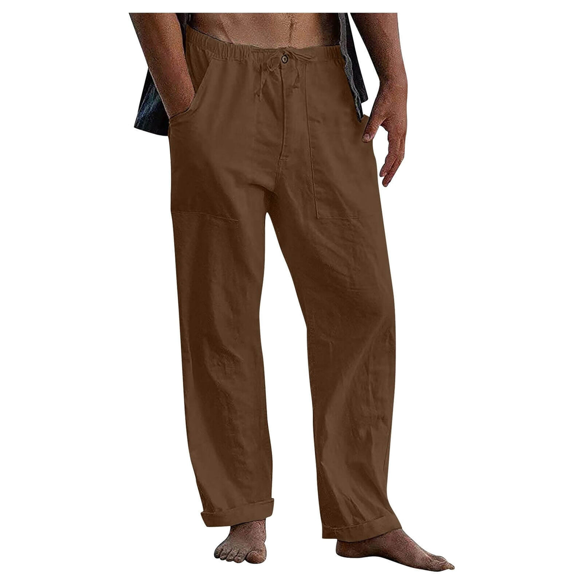 Men's Relaxed Fit Wide Leg Casual Pants with Drawstring Waist – Breathable Cotton Linen Blend Trousers for Everyday Wear & Travel