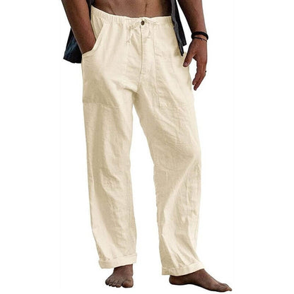 Men's Relaxed Fit Wide Leg Casual Pants with Drawstring Waist – Breathable Cotton Linen Blend Trousers for Everyday Wear & Travel