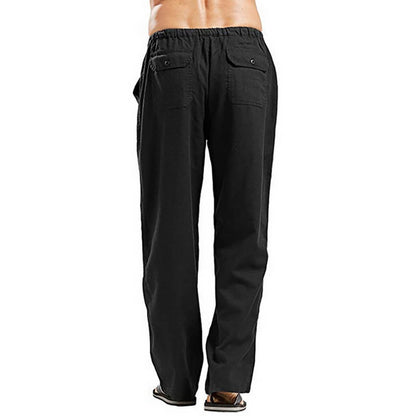 Men's Relaxed Fit Wide Leg Casual Pants with Drawstring Waist – Breathable Cotton Linen Blend Trousers for Everyday Wear & Travel