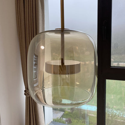 Glass Dome Overhead Light for Dining Tables 10-Inch with Brass Hardware Adjustable Drop Kitchen Island Suspended Fixture Clear See-Through S