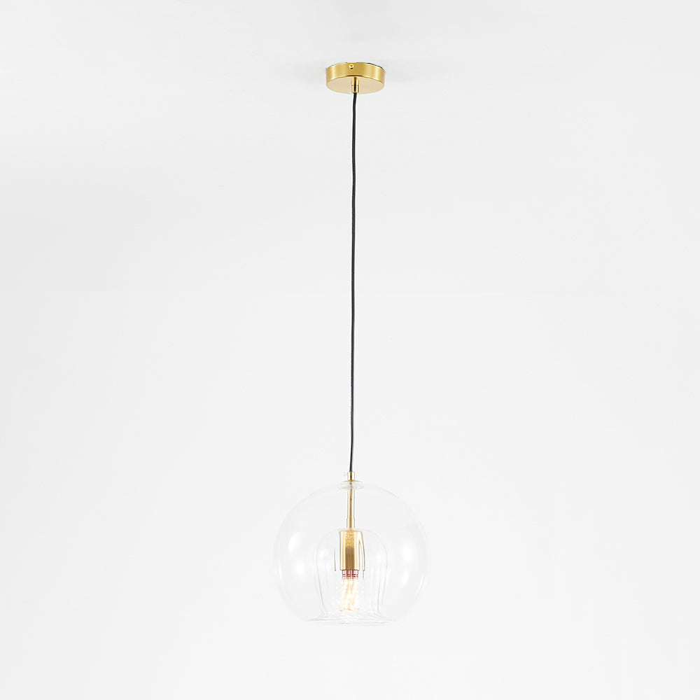 Spherical Glass Hanging Light with Metal Mount for Dining Room & Bedroom Ambient Lighting