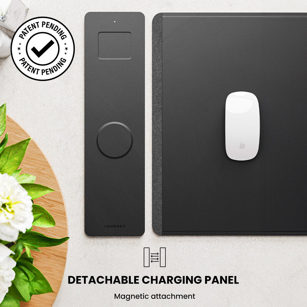 Wireless Charging Desk Pad with Dual Qi Charger & Reversible Surface – Vegan Leather & Felt Mat for Home Office