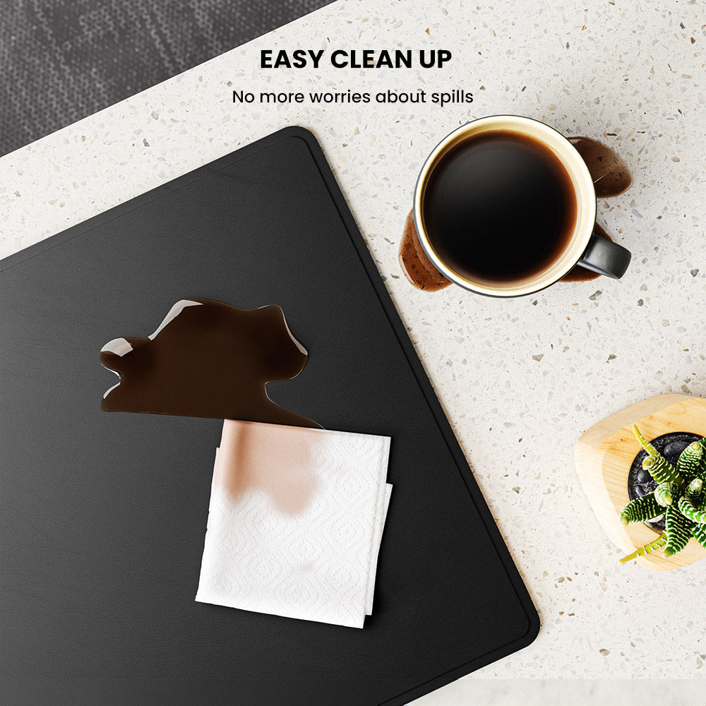Wireless Charging Desk Pad with Dual Qi Charger & Reversible Surface – Vegan Leather & Felt Mat for Home Office