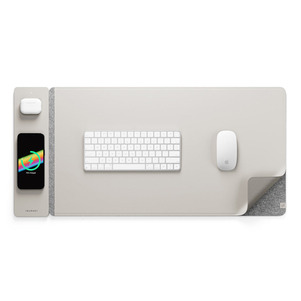 Wireless Charging Desk Pad with Dual Qi Charger & Reversible Surface – Vegan Leather & Felt Mat for Home Office