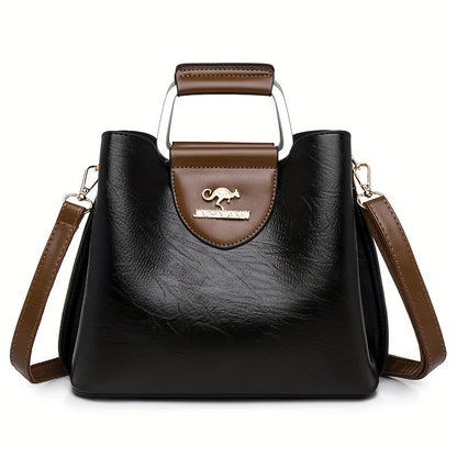 Genuine Leather Shoulder Bag Crossbody Purse Two-Tone Organizer for Women Work Travel Daily Use