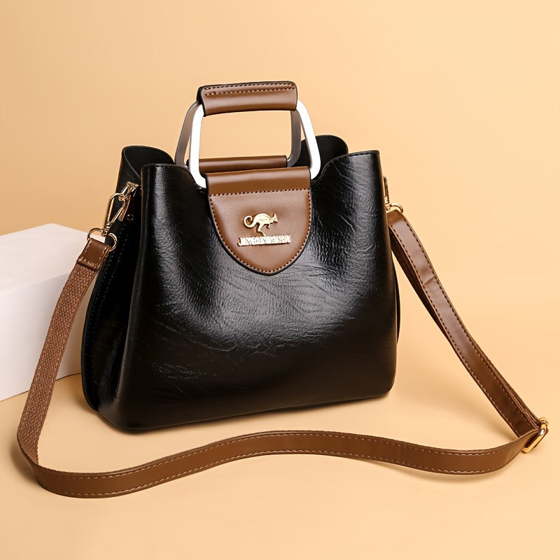 Genuine Leather Shoulder Bag Crossbody Purse Two-Tone Organizer for Women Work Travel Daily Use