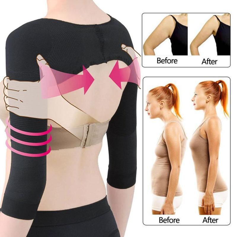 Compression Arm Sleeves with Posture Support for Women – Slimming Upper Arm Shaper with Back Corrector & Chest Lift – Seamless Under