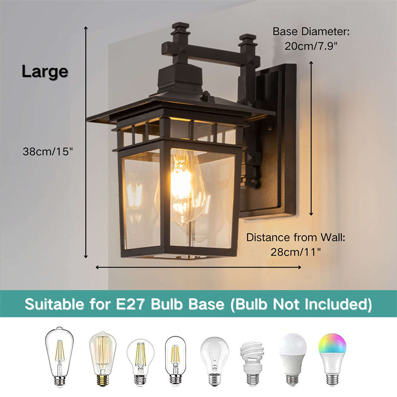 Outdoor Sconce Lantern E27 Socket Cast Metal Housing 15 in Height Weather Resistant Fixture for Entryway Porch Patio Garden Pathway Lighting