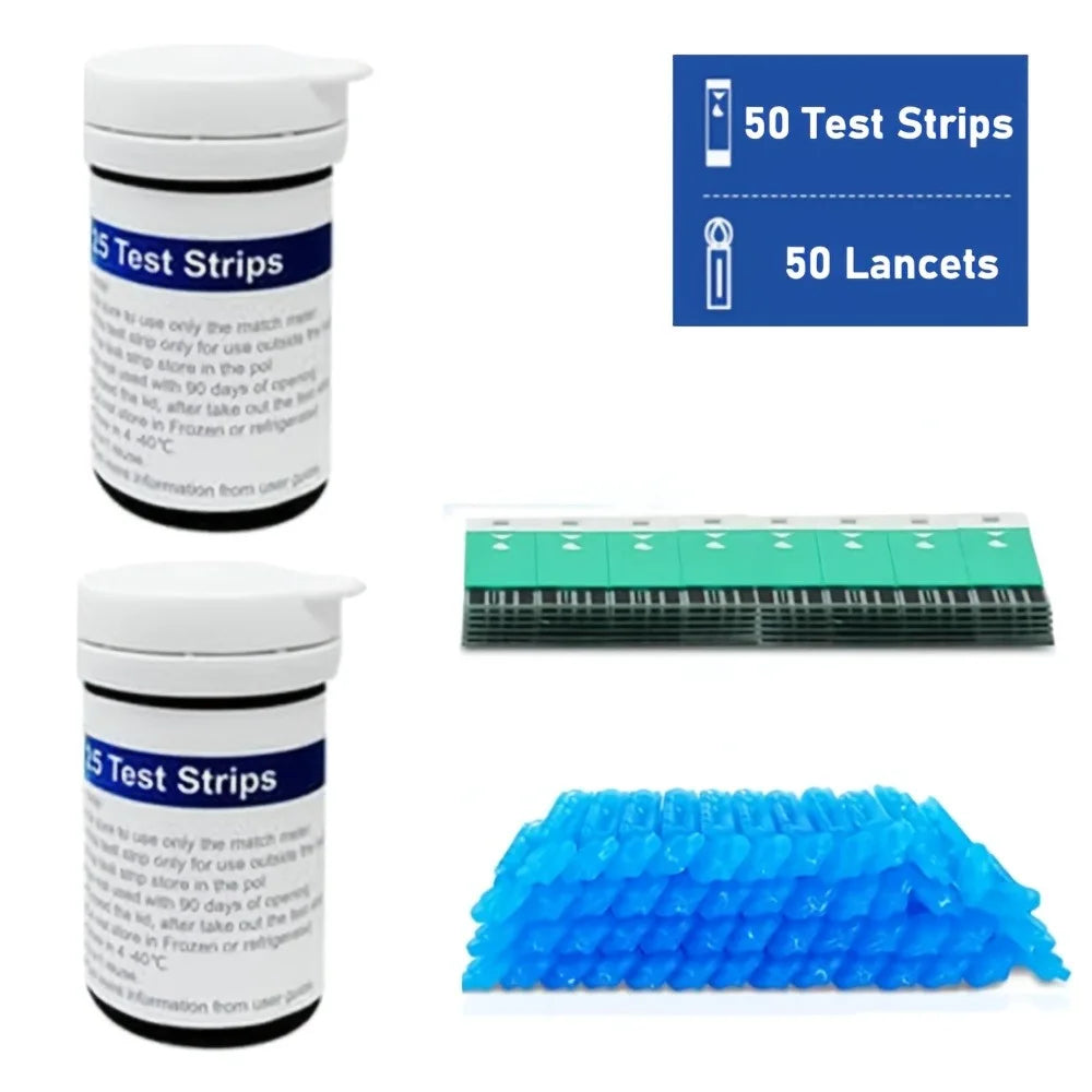 Kit de monitor de glucosa en sangre con 50 tiras reactivas y lancetas | Kit de prueba de azúcar en sangre, dispositivo preciso y portátil para realizar pruebas sencillas en casa, kit de prueba de nivel de azúcar en sangre